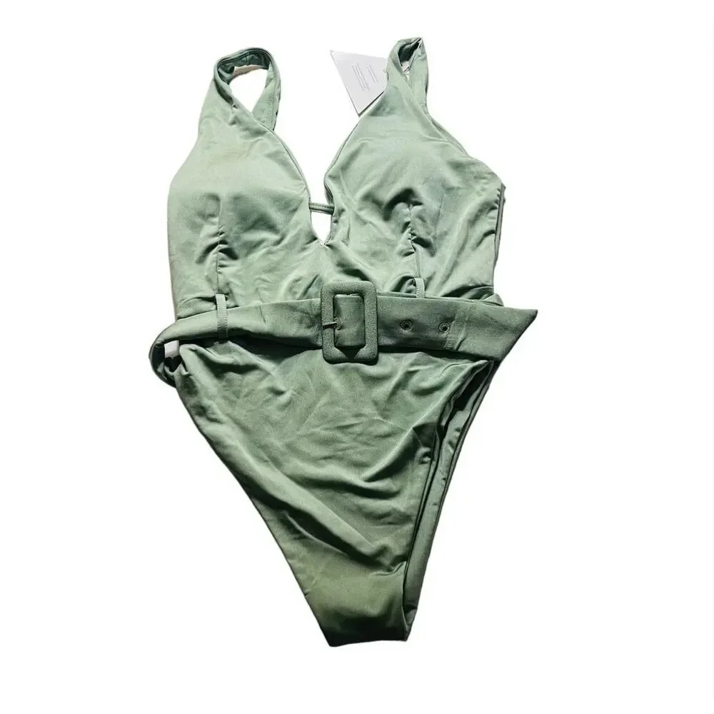 Buffbunny Collection Belted One Piece Swimsuit Size S Small NWT Green